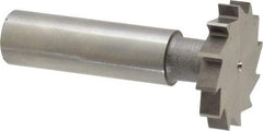 Made in USA - 1-1/8" Diam x 3/16" Face Width, High Speed Steel, 12 Teeth, Shank Connection Woodruff Keyseat Cutter - Uncoated, 2-3/16" OAL x 1/2" Shank, Straight Teeth, ANSI 609, Old Standard 16 - Caliber Tooling