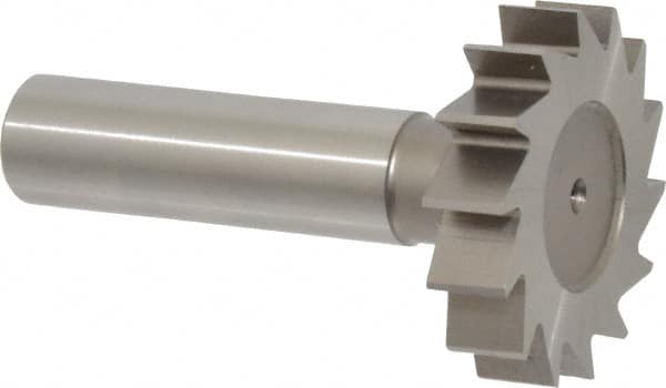 Made in USA - 1-3/8" Diam x 5/16" Face Width, High Speed Steel, 14 Teeth, Shank Connection Woodruff Keyseat Cutter - Uncoated, 2-5/16" OAL x 1/2" Shank, Straight Teeth, ANSI 1011, Old Standard 23 - Caliber Tooling