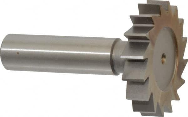 Made in USA - 1-1/2" Diam x 5/16" Face Width, High Speed Steel, 16 Teeth, Shank Connection Woodruff Keyseat Cutter - Uncoated, 2-5/16" OAL x 1/2" Shank, Straight Teeth, ANSI 1012, Old Standard 25 - Caliber Tooling