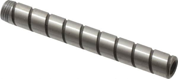 Jergens - 1/4" Diam x 2" Pin Length Alloy Steel Grooved Dowel Pin - C 47-58 & C 60-64 (Surface) Hardness, 1 Beveled & 1 Threaded End - Caliber Tooling