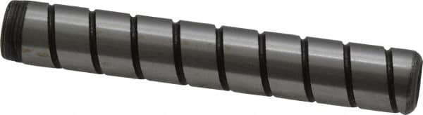 Jergens - 5/16" Diam x 2" Pin Length Alloy Steel Grooved Dowel Pin - C 47-58 & C 60-64 (Surface) Hardness, 1 Beveled & 1 Threaded End - Caliber Tooling