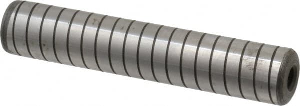 Jergens - 3/4" Diam x 4" Pin Length Alloy Steel Grooved Dowel Pin - C 47-58 & C 60-64 (Surface) Hardness, 1 Beveled & 1 Threaded End - Caliber Tooling