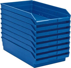 Quantum Storage - 50 Lb. Load Capacity, 17-7/8" Deep, Blue Polypropylene Hopper Shelf Bin - 4" High x 11-1/8" Wide x 17-7/8" Long - Caliber Tooling