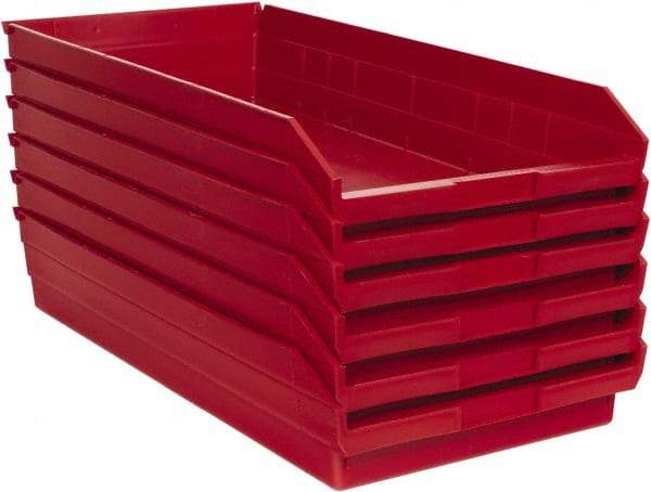 Quantum Storage - 50 Lb. Load Capacity, 23-5/8" Deep, Red Polypropylene Hopper Shelf Bin - 4" High x 11-1/8" Wide x 23-5/8" Long - Caliber Tooling