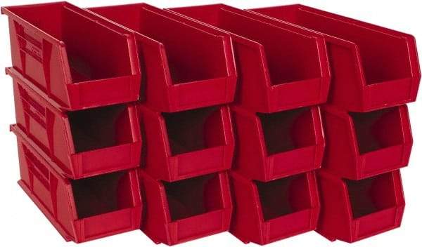 Quantum Storage - 30 Lb. Load Capacity, 10-7/8" Deep, Red Polypropylene Hopper Stacking Bin - 4" High x 4-1/8" Wide x 10-7/8" Long - Caliber Tooling