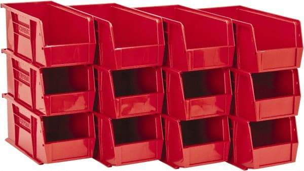 Quantum Storage - 30 Lb. Load Capacity, 10-7/8" Deep, Red Polypropylene Hopper Stacking Bin - 5" High x 5-1/2" Wide x 10-7/8" Long - Caliber Tooling