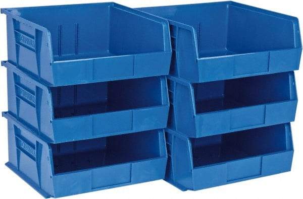 Quantum Storage - 50 Lb. Load Capacity, 10-7/8" Deep, Blue Polypropylene Hopper Stacking Bin - 5" High x 11" Wide x 10-7/8" Long - Caliber Tooling