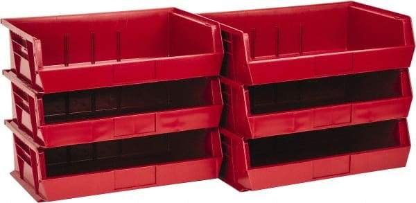 Quantum Storage - 60 Lb. Load Capacity, 10-7/8" Deep, Red Polypropylene Hopper Stacking Bin - 5" High x 16-1/2" Wide x 10-7/8" Long - Caliber Tooling