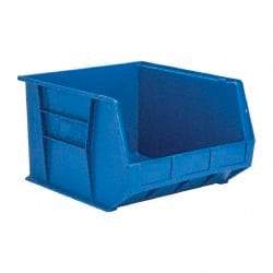 Quantum Storage - 75 Lb. Load Capacity, 18" Deep, Blue Polypropylene Hopper Stacking Bin - 11" High x 16-1/2" Wide x 18" Long - Caliber Tooling