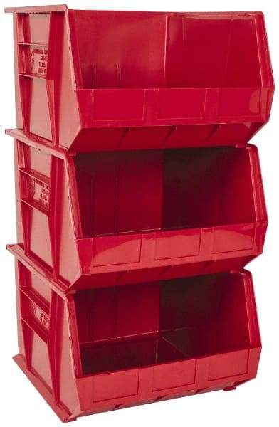 Quantum Storage - 75 Lb. Load Capacity, 18" Deep, Red Polypropylene Hopper Stacking Bin - 11" High x 16-1/2" Wide x 18" Long - Caliber Tooling