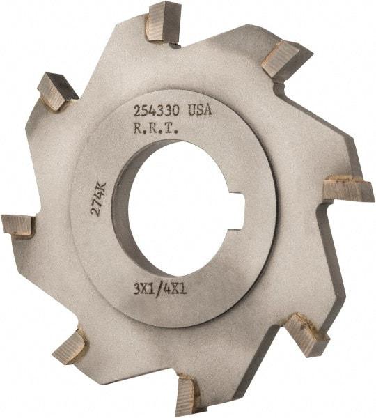 Made in USA - 3" Diam x 1/4" Width of Cut, 8 Teeth, Carbide Tipped Side Milling Cutter - Straight Teeth, Uncoated - Caliber Tooling