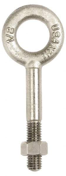 Gibraltar - 500 Lb Capacity, Stainless Steel, 1/4-20 Thread, Fixed Lifting Eye Bolt - Partially Threaded, 5" Shank, 2-1/2" Thread Length, No Shoulder - Caliber Tooling