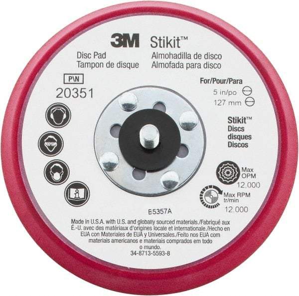 3M - 5" Diam Adhesive/PSA Disc Backing Pad - Firm Density, 12,000 RPM - Caliber Tooling