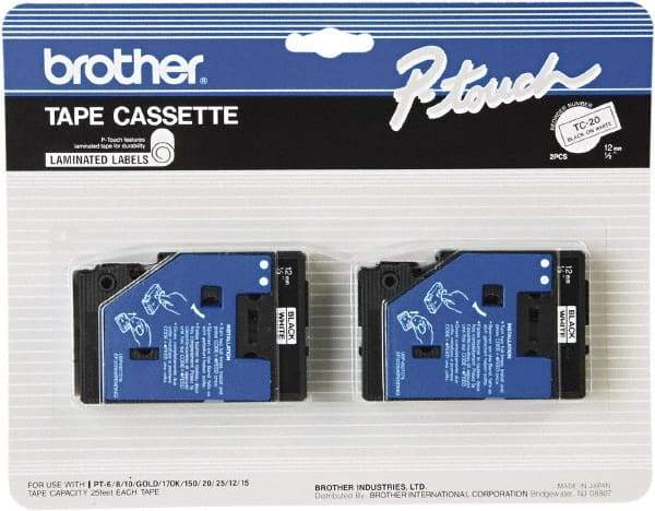 Brother - 1/2" Wide x 312" Long, White Label Tape - For Label Maker - Caliber Tooling