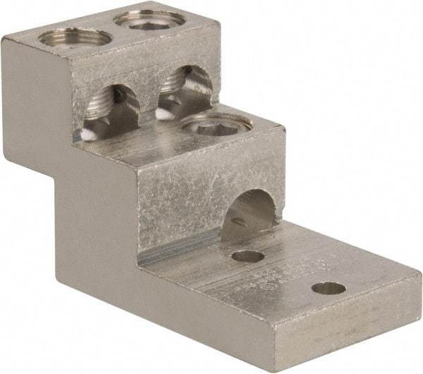 Thomas & Betts - 2 AWG Noninsulated Compression Connection Square Ring Terminal - 3/8" Stud, 4-29/32" OAL x 2-1/2" Wide, Tin Plated Aluminum Contact - Caliber Tooling