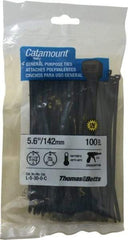 Thomas & Betts - 5.6" Long Black Nylon Standard Cable Tie - 30 Lb Tensile Strength, 1.21mm Thick, 1-1/4" Max Bundle Diam - Caliber Tooling