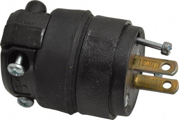 Leviton - 125 VAC, 15 Amp, 1-15P NEMA, Straight, Ungrounded, Residential Grade Plug - 2 Pole, 2 Wire, 1 Phase, Rubber, Black - Caliber Tooling