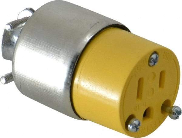 Leviton - 125 VAC, 15 Amp, 5-15R NEMA, Straight, Self Grounding, Residential Grade Connector - 2 Pole, 3 Wire, 1 Phase, PVC, Steel, Yellow - Caliber Tooling