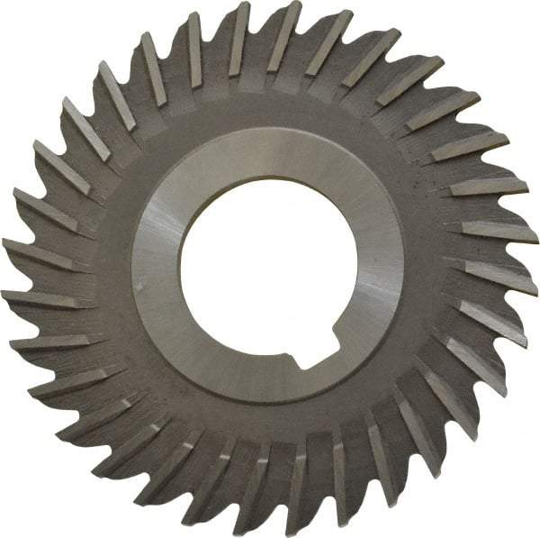 Made in USA - 3" Blade Diam x 1/8" Blade Thickness, 1" Hole, 32 Teeth, High Speed Steel Side Chip Saw - Straight Tooth, Arbor Connection, Right Hand Cut, Uncoated, with Keyway - Caliber Tooling