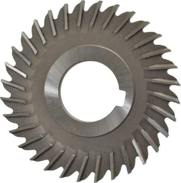 Made in USA - 3" Blade Diam x 5/32" Blade Thickness, 1" Hole, 32 Teeth, High Speed Steel Side Chip Saw - Straight Tooth, Arbor Connection, Right Hand Cut, Uncoated, with Keyway - Caliber Tooling