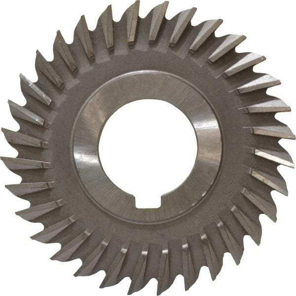 Made in USA - 3" Blade Diam x 7/32" Blade Thickness, 1" Hole, 32 Teeth, High Speed Steel Side Chip Saw - Straight Tooth, Arbor Connection, Right Hand Cut, Uncoated, with Keyway - Caliber Tooling