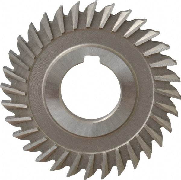 Made in USA - 3" Blade Diam x 1/4" Blade Thickness, 1" Hole, 32 Teeth, High Speed Steel Side Chip Saw - Straight Tooth, Arbor Connection, Right Hand Cut, Uncoated, with Keyway - Caliber Tooling