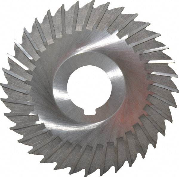 Made in USA - 4" Blade Diam x 1/16" Blade Thickness, 1" Hole, 36 Teeth, High Speed Steel Side Chip Saw - Straight Tooth, Arbor Connection, Right Hand Cut, Uncoated, with Keyway - Caliber Tooling