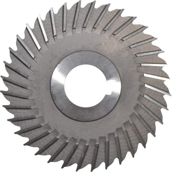 Made in USA - 4" Blade Diam x 1/8" Blade Thickness, 1" Hole, 36 Teeth, High Speed Steel Side Chip Saw - Straight Tooth, Arbor Connection, Right Hand Cut, Uncoated, with Keyway - Caliber Tooling