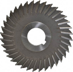 Made in USA - 4" Blade Diam x 11/64" Blade Thickness, 1" Hole, 36 Teeth, High Speed Steel Side Chip Saw - Straight Tooth, Arbor Connection, Right Hand Cut, Uncoated, with Keyway - Caliber Tooling