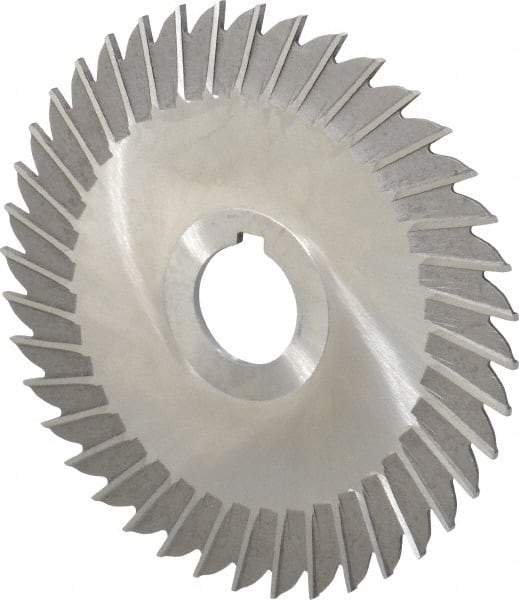 Made in USA - 5" Blade Diam x 3/32" Blade Thickness, 1" Hole, 40 Teeth, High Speed Steel Side Chip Saw - Straight Tooth, Arbor Connection, Right Hand Cut, Uncoated, with Keyway - Caliber Tooling