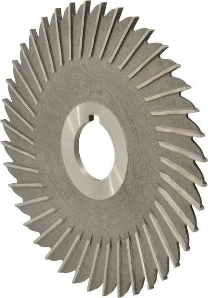 Made in USA - 5" Blade Diam x 1/8" Blade Thickness, 1" Hole, 40 Teeth, High Speed Steel Side Chip Saw - Straight Tooth, Arbor Connection, Right Hand Cut, Uncoated, with Keyway - Caliber Tooling