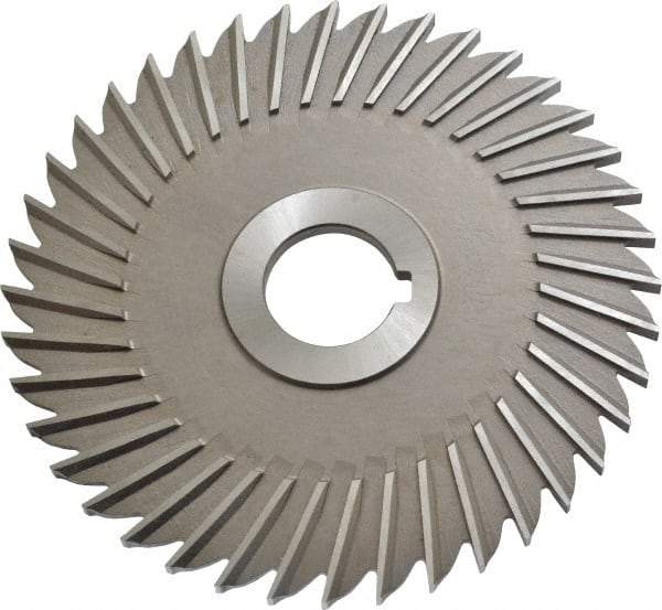 Made in USA - 5" Blade Diam x 3/16" Blade Thickness, 1" Hole, 40 Teeth, High Speed Steel Side Chip Saw - Straight Tooth, Arbor Connection, Right Hand Cut, Uncoated, with Keyway - Caliber Tooling