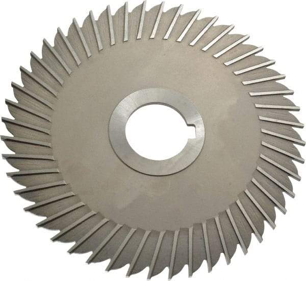 Made in USA - 6" Blade Diam x 1/8" Blade Thickness, 1-1/4" Hole, 48 Teeth, High Speed Steel Side Chip Saw - Straight Tooth, Arbor Connection, Right Hand Cut, Uncoated, with Keyway - Caliber Tooling