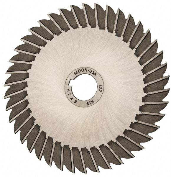 Made in USA - 8" Blade Diam x 1/8" Blade Thickness, 1-1/4" Hole, 42 Teeth, High Speed Steel Side Chip Saw - Straight Tooth, Arbor Connection, Right Hand Cut, Uncoated, with Keyway - Caliber Tooling