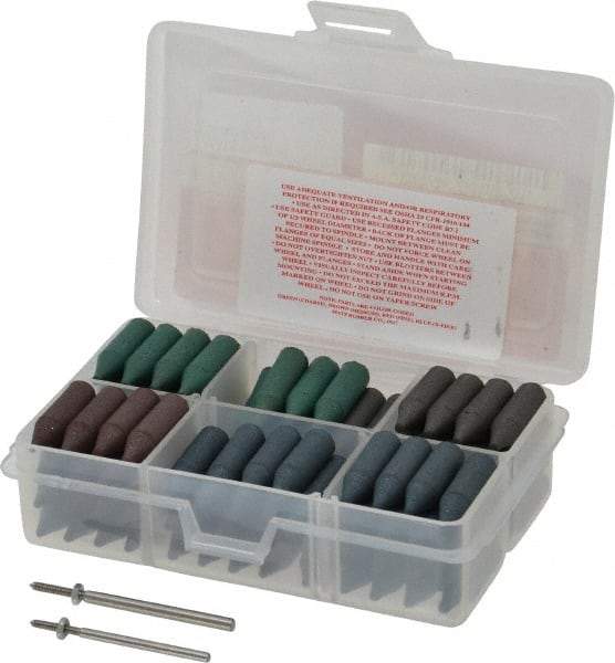 Made in USA - 102 Piece Rubberized Abrasive Point Set - Includes 2 Mandrels & 100 Points - Caliber Tooling