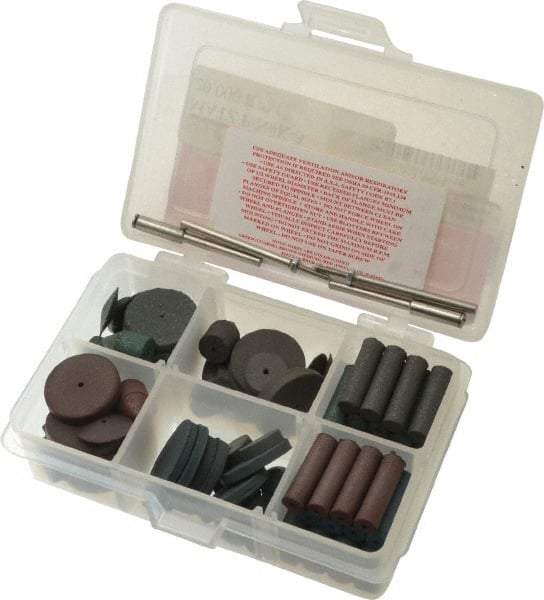 Made in USA - 64 Piece Rubberized Abrasive Point and Wheel Set - Includes 1/8 Inch Diameter Shank - Caliber Tooling