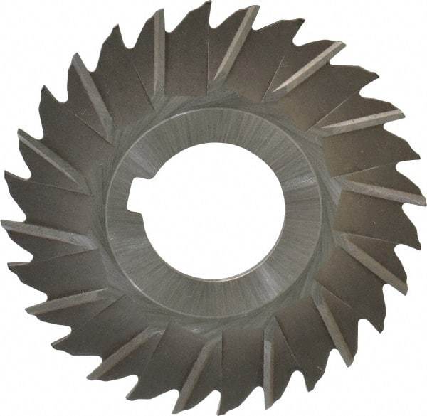 Made in USA - 3" Blade Diam x 5/64" Blade Thickness, 1" Hole, 28 Teeth, High Speed Steel Side Chip Saw - Staggered Tooth, Arbor Connection, Right Hand Cut, Uncoated, with Keyway - Caliber Tooling