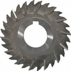 Made in USA - 3" Blade Diam x 1/8" Blade Thickness, 1" Hole, 28 Teeth, High Speed Steel Side Chip Saw - Staggered Tooth, Arbor Connection, Right Hand Cut, Uncoated, with Keyway - Caliber Tooling