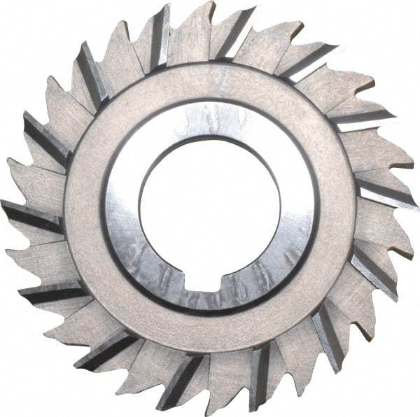 Made in USA - 3" Blade Diam x 1/4" Blade Thickness, 1" Hole, 28 Teeth, High Speed Steel Side Chip Saw - Staggered Tooth, Arbor Connection, Right Hand Cut, Uncoated, with Keyway - Caliber Tooling