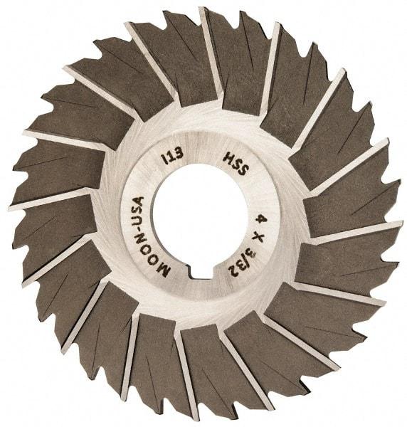 Made in USA - 4" Blade Diam x 3/32" Blade Thickness, 1" Hole, 32 Teeth, High Speed Steel Side Chip Saw - Staggered Tooth, Arbor Connection, Right Hand Cut, Uncoated, with Keyway - Caliber Tooling