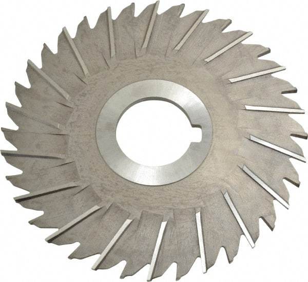 Made in USA - 5" Blade Diam x 1/8" Blade Thickness, 1-1/4" Hole, 36 Teeth, High Speed Steel Side Chip Saw - Staggered Tooth, Arbor Connection, Right Hand Cut, Uncoated - Caliber Tooling