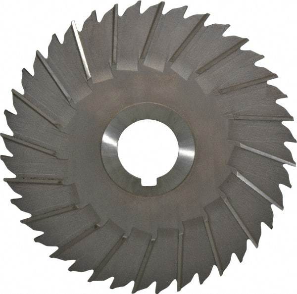 Made in USA - 6" Blade Diam x 5/32" Blade Thickness, 1-1/4" Hole, 40 Teeth, High Speed Steel Side Chip Saw - Staggered Tooth, Arbor Connection, Right Hand Cut, Uncoated, with Keyway - Caliber Tooling