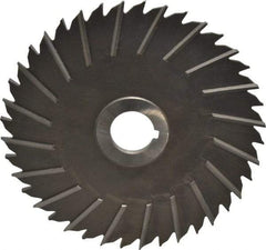 Made in USA - 6" Blade Diam x 3/16" Blade Thickness, 1" Hole, 40 Teeth, High Speed Steel Side Chip Saw - Staggered Tooth, Arbor Connection, Right Hand Cut, Uncoated, with Keyway - Caliber Tooling