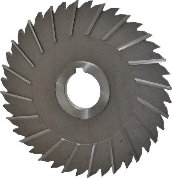 Made in USA - 6" Blade Diam x 1/4" Blade Thickness, 1-1/4" Hole, 40 Teeth, High Speed Steel Side Chip Saw - Staggered Tooth, Arbor Connection, Right Hand Cut, Uncoated - Caliber Tooling