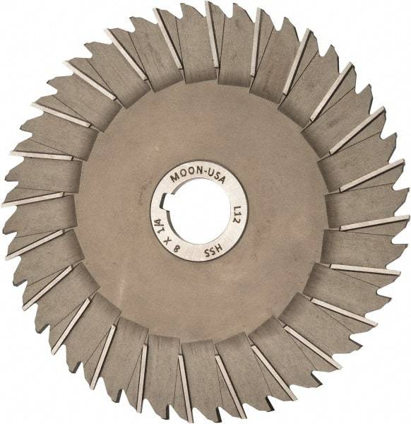 Made in USA - 8" Blade Diam x 1/4" Blade Thickness, 1-1/4" Hole, 48 Teeth, High Speed Steel Side Chip Saw - Staggered Tooth, Arbor Connection, Right Hand Cut, Uncoated, with Keyway - Caliber Tooling