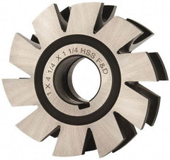 Made in USA - 1/2" Radius, 1" Circle Diam, 4-1/4" Diam x 1.572" Wide Cut, High Speed Steel Concave Radius Cutter - 4-1/4" OAL, Arbor Connection, Uncoated, Form Relieved, 10 Teeth - Caliber Tooling