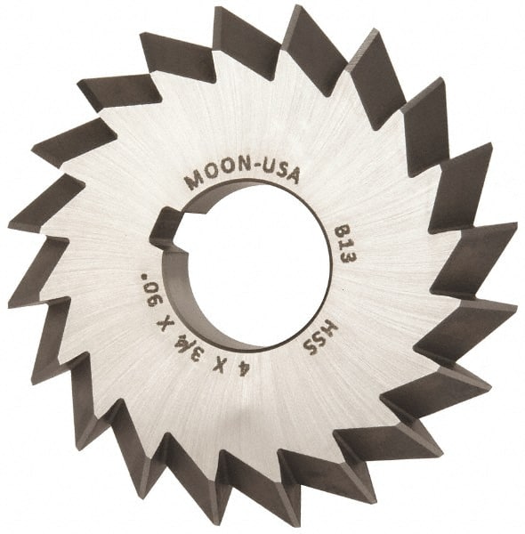 Made in USA - 4° 4" Cut Diam, 3/4" Cut Width, 1-1/4" Arbor, High Speed Steel Double-Angle Cutter - Caliber Tooling