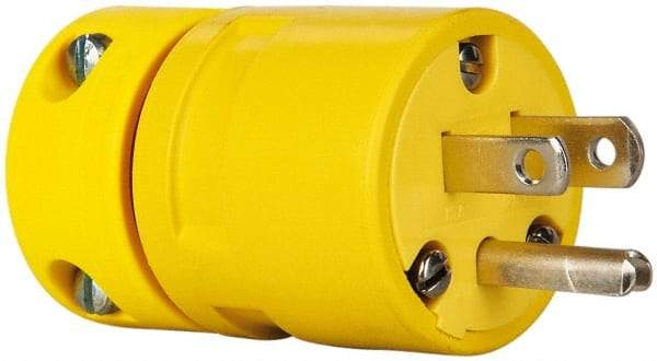 Value Collection - 125 VAC, 15 Amp, 5-15 NEMA, Straight, Ungrounded, Industrial Grade Plug - 2 Pole, 3 Wire, 1 Phase, Rubber, Yellow - Caliber Tooling