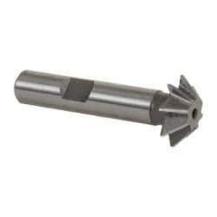 Made in USA - 3/4" Diam x 3/16" Width of Cut, 45° Included Angle, Shank Connection, High Speed Steel Single Angle Cutter - 3/8" Shank Diam, 2-1/8" Overall Length, Right Hand Cut, Uncoated - Caliber Tooling