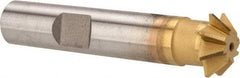 Made in USA - 1/2" Diam x 1/8" Width of Cut, 45° Included Angle, Shank Connection, High Speed Steel Single Angle Cutter - 3/8" Shank Diam, 2-1/8" Overall Length, Right Hand Cut, TiN Coated - Caliber Tooling